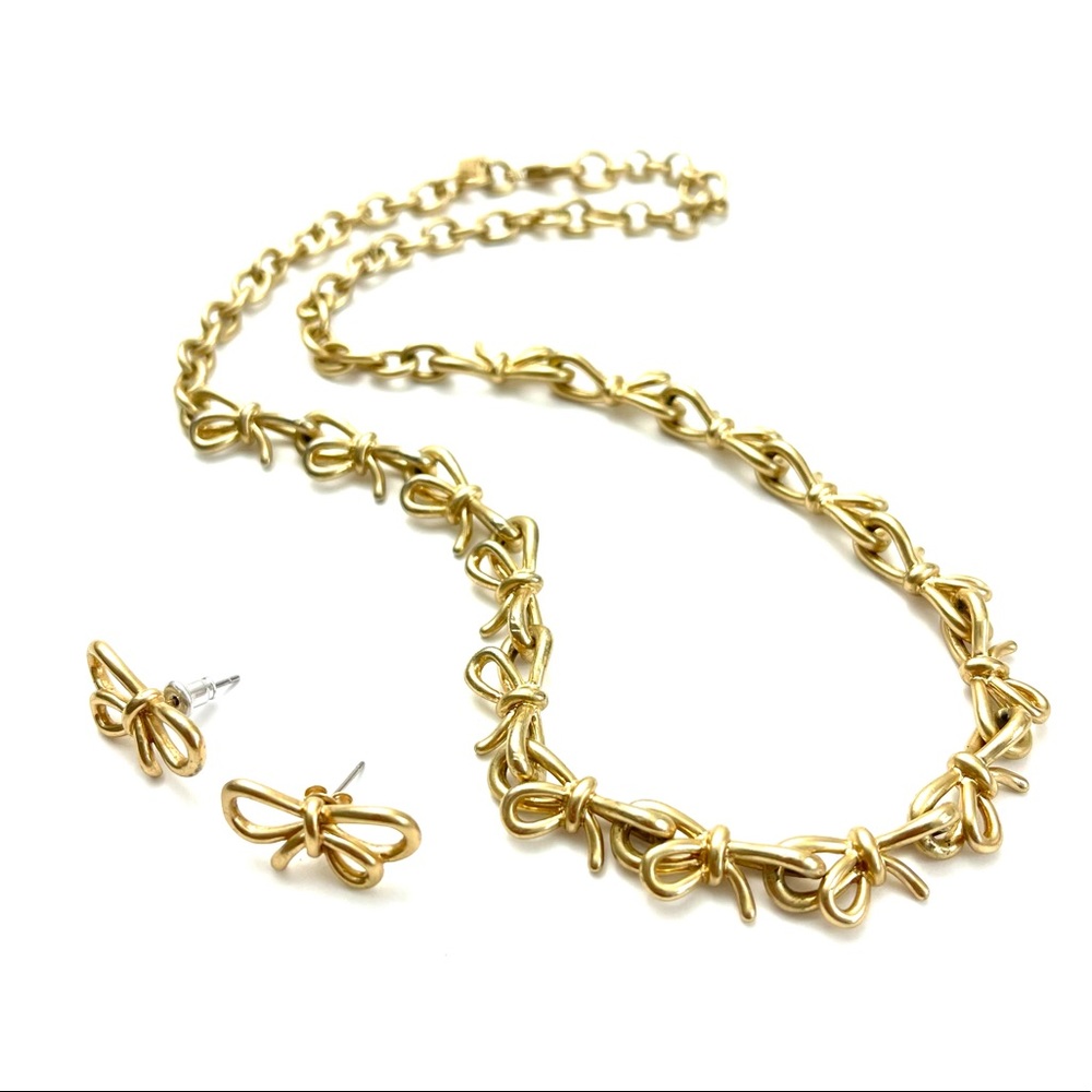 Banana Republic Gold Bow Necklace & Earrings Set